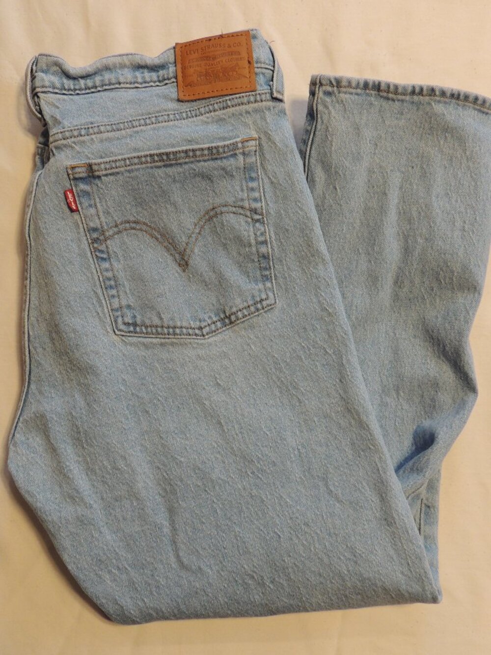 Levi 501 Button Fly Jeans Large E Woman 27x28 Distressed Pocket Denim Blue Jeans